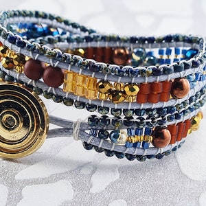 Wickelarmband in blau braun gold, Hämatit wunderschönes Geschenk beste Freundin ,Boho-Wickelarmband, Freundschaft,Hippiearmband, Unikat für Bild 1