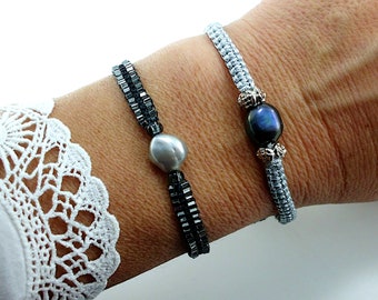 Perlenarmband,filigranes mit echter Zuchtperle, Preciosa Rocailles, minimal und zartes Freundschaftsarmbändchen, größenverstellbares Armband