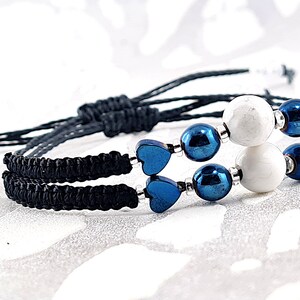 A bracelet for friendship, partner bracelets, best friend semi-precious stones blue hematite, howalite white heart, sustainable couple bracelet image 4