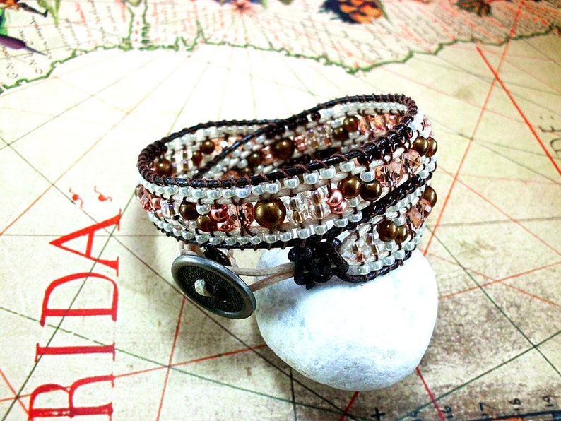 Wrap bracelet in rosé, beautiful thank you for your best friend, boho wrap bracelet in earth tones, brown nude and rosé, trend bracelet image 3