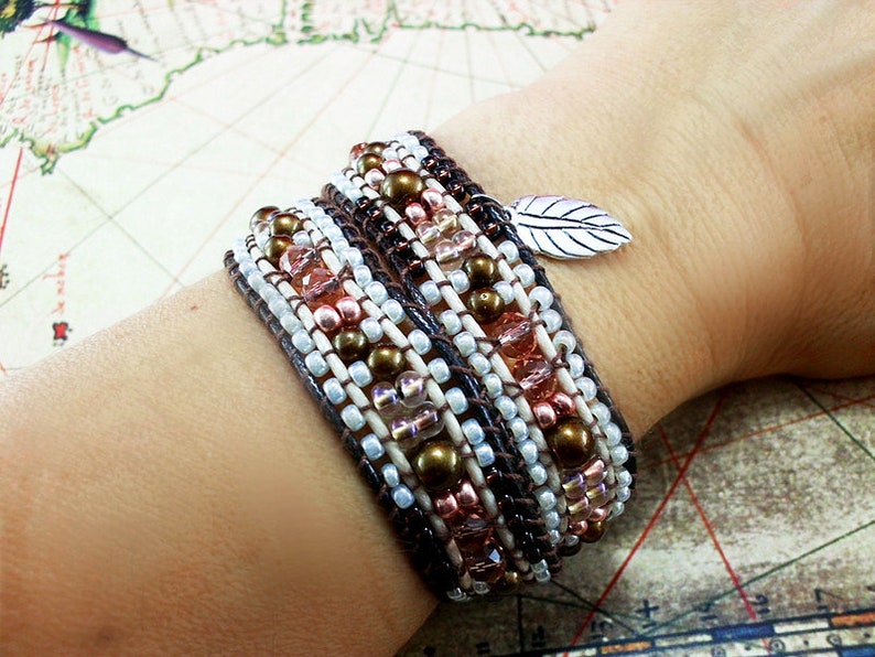 Wickelarmband in Rosé, wunderschönes Dankeschön für die beste Freundin, Boho-Wickelarmband in Erdtönen, braun nude und rosé, Trendarmband Bild 4