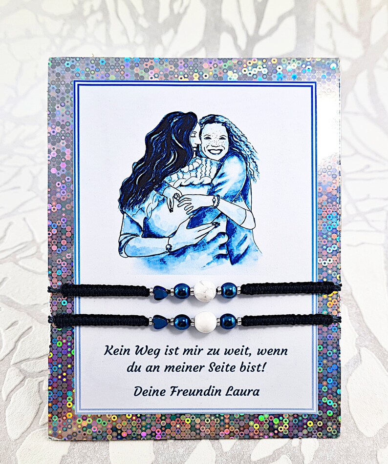 A bracelet for friendship, partner bracelets, best friend semi-precious stones blue hematite, howalite white heart, sustainable couple bracelet image 2