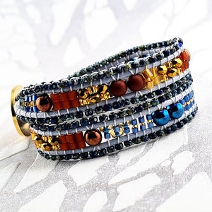 Wickelarmband in blau braun gold, Hämatit wunderschönes Geschenk beste Freundin ,Boho-Wickelarmband, Freundschaft,Hippiearmband, Unikat für Bild 4