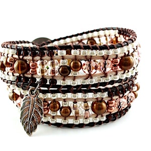 Wickelarmband in Rosé, wunderschönes Dankeschön für die beste Freundin, Boho-Wickelarmband in Erdtönen, braun nude und rosé, Trendarmband Bild 1