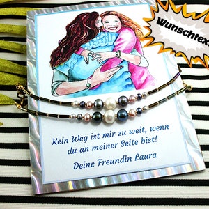 Wunderschöne Perlenarmbänder, zarte Partnerarmbänder im Set für beste Freundin, Paararmband, Karte mit Namen, personalisierbares Geschenk