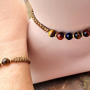 Set aus Armband und Fußband mit Halbedelsteinen Jaspis und Tigerauge, Armband für Freundinnen, personalisiertes Geschenk, blau, Edelsteine