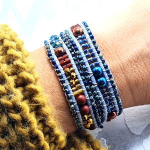 Wickelarmband in blau braun gold, Hämatit wunderschönes Geschenk beste Freundin ,Boho-Wickelarmband, Freundschaft,Hippiearmband, Unikat für Bild 2