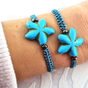 wunderschöne Partnerarmbänder mit Seestern aus Howalith-Türkis-Halbedelstein, Armbandset 2 Armbändern, Makrameearmband für Freundinnen