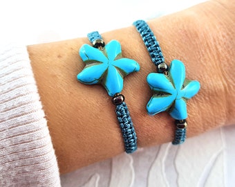 Beautiful partner bracelets with starfish made of howalite turquoise semi-precious stone, bracelet set of 2 bracelets, macrame bracelet for girlfriends