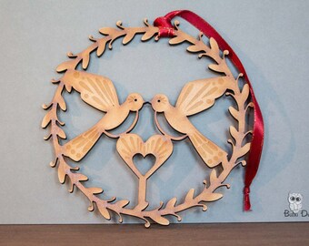 Turtle doves - Hanging wreath decoration - love birds wreath - turtle dove heart