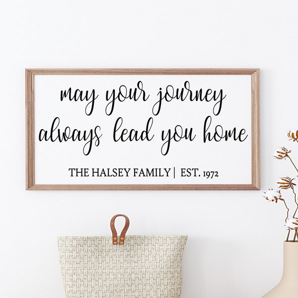 May your journey always lead you home, Family Name Sign, Established Date Sign, Personalized Gift, Entryway Decor