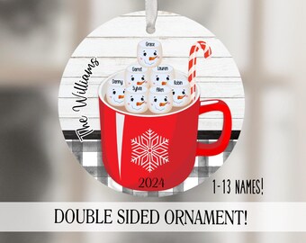 Adorno de malvavisco con nombre, muñeco de nieve de chocolate caliente personalizado, adorno navideño con nombres de niños personalizados, regalo para abuelos y mamá