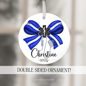 Paramedic Ornament, EMT Christmas Ornament, Personalized EMT Gift, Girls Paramedic Bow Name Ornament, Emergency Technician Gift for Her