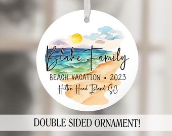 Family Beach Trip Ornament, Vacation Ornament, Personalized Family Vacation Christmas Ornament, Couple Gift, Tropical Christmas