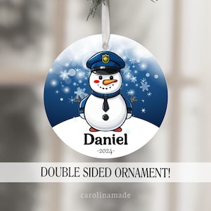 Police Officer Snowman Ornament, Personalized Police Christmas Ornament, Law Enforcement Snowman, Police Graduation Gift, Kids Police Gift