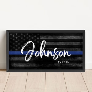 Police Officer Gifts, Police Academy Graduation Gifts, Thin Blue Line Sign, Personalized Gift for him, Law Enforcement Retirement Gift