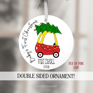 Kids Car Christmas Ornament,Personalized Baby&#39;s First Christmas Ornament, Red Car or Pink Car, Toddler Personalized Keepsake Ornament