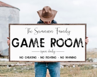 Personalized Game Room Sign,  No Cheating  No Fighting No Whining, Family Name Sign, Playoom, Video Game Decor, Game Room Print