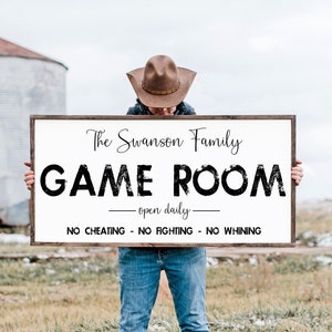 Personalized Game Room Sign,  No Cheating  No Fighting No Whining, Family Name Sign, Playoom, Video Game Decor, Game Room Print