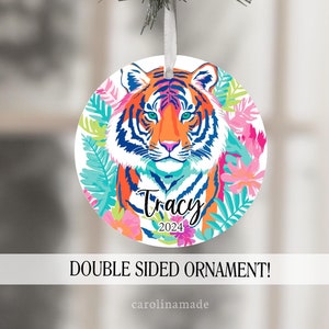Tiger Ornament, Personalized Tiger Christmas Gift, Preppy Tiger Gift Ideas, Tiger Lover Gift, Tiger Keepsake Ornament, Girls Tiger Ornament