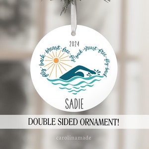 Swimmer Ornament, Personalized Swim Ornament, Swim Team Gift, Fly Back Breast Free, Swim Coach Christmas Gift, Swimmer Gift Ideas