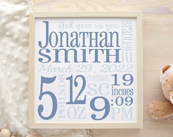 Birth Announcement Sign, Personalized Birth Stats Print, Custom Newborn Gift, Baby Info Keepsake, New Mom Gift, Nursery Wall Art