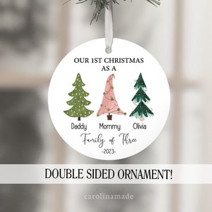Family of Three Christmas Ornament, Family of 3 Personalized Family Ornament, First Christmas Ornament, New Baby, Custom Christmas Tree