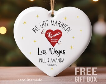 We Got Married in Vegas Ornament, Personalized Wedding Ornament, Newlywed Ornament, Custom Vegas Wedding Gift, Las Vegas Christmas Ornament