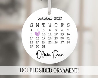 New Baby Ornament, Calendar Ornament, Personalized Baby Name Ornament, New Baby Gift, Baby Announcement, Baby Keepsake Christmas Ornament
