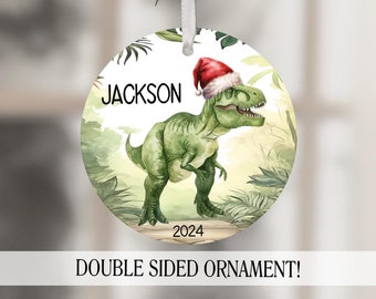 Boys T-Rex Personalized Christmas Ornament, Dinosaur Ornament, Toddler Christmas Dino Ornament, Custom Kids T Rex Dino Keepsake Gift Idea