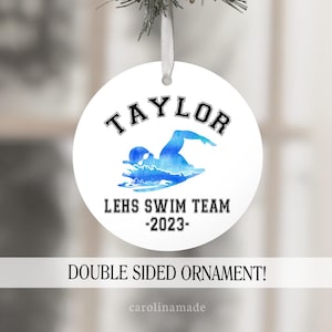 Personalized Swim Ornament, Swim Team Gift, Swimmer Christmas Ornament, End of Season Gift, Swim Coach Gifts, Swimming Ornament