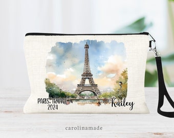Paris Trip Makeup Bag, Personalized Paris Trip Wrislet, Custom Paris Getaway Trip, Best Friend Paris, Paris  Gift Ideas, Eiffel tower Bag