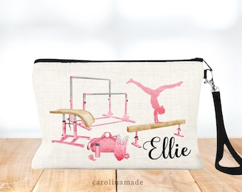 Gymnastics Bag, Personalized Gymnast Makeup Bag, Gymnastics Zipper Pouch, Gift for Gymnastics Team, Gymnast Name Bag, Gymnastics Gift Ideas