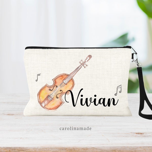 Personalized Violin Bag, Girls Violin Makeup Bag, Violinist Zipper Pouch, Gift for Violin Player, Violin Gift Ideas, Violin Orchestra Gift