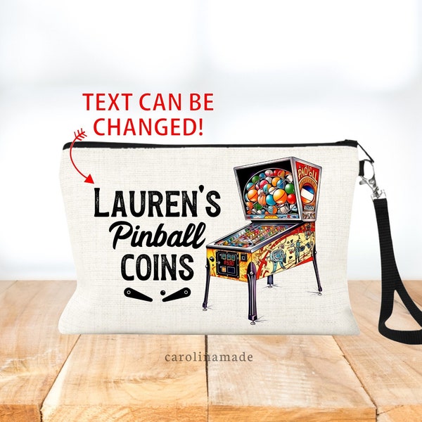 Personalized Pinball Coins Bag, Pinball Arcade Money Holder, Custom Pinball Arcade Name Wristlet, Pinball Team Gifts, Pinball Player Bag