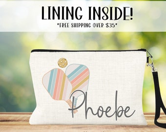 Pickleball Bag, Personalized Pickleball Cosmetic Bag, Gift for Pickleball Players, Pickleball Team Gifts, Girls Pickleball Name Zipper Pouch