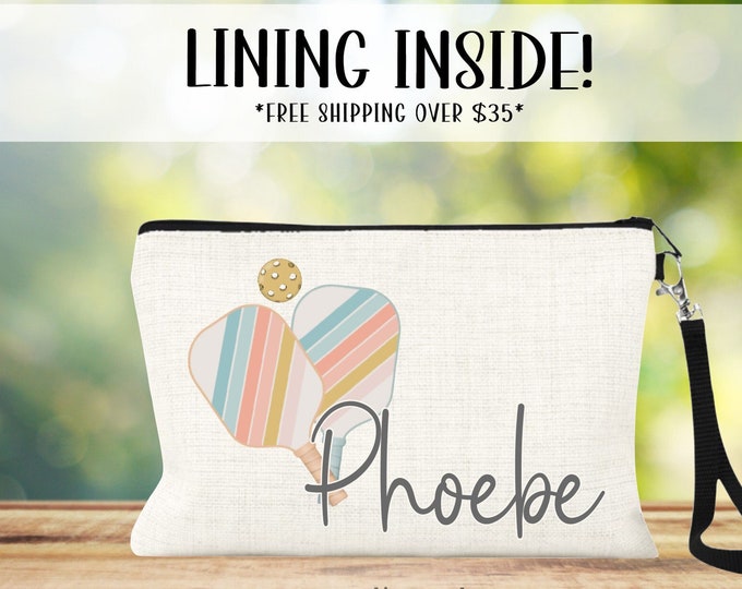 Pickleball Bag, Personalized Pickleball Cosmetic Bag, Gift for Pickleball Players, Pickleball Team Gifts, Girls Pickleball Name Zipper Pouch