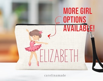 Personalized Ballerina Cosmetic Bag, Dance Makeup Bag, Dance Gift Ideas, Dance Team Wristlet, Gift for Girls, Custom Ballet Bag, Dancer Gift