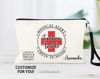 Personalized Medical Alert Bag, Epipen Pouch, Allergy Medication Zipper Pouch, Medication Storage Travel Bag, Custom School Allergy Bag