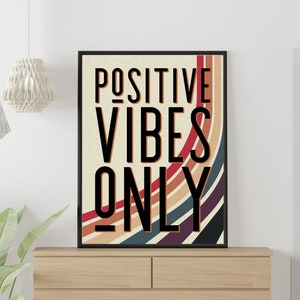 Positive Vibes Only, Retro Decor, Vintage Print, Trendy Wall Arrt, Good Vibes Sign, Preppy Art, Vintage Poster