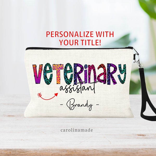 Custom Veterinary Bag, Personalized Vet Tech, Vet Assistant, Vet Receptionist, Makeup Bag Wristlet, Veterinary Accessory, Vet Appreciation