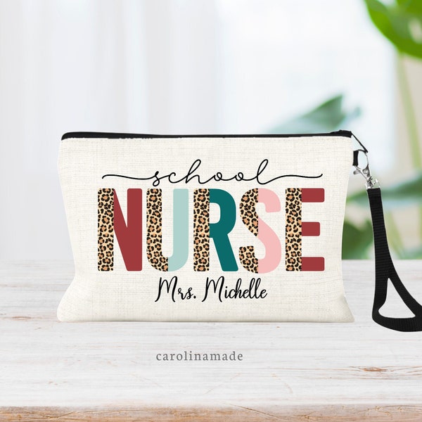Personalized  School Nurse Wristlet Bag, School Nurse Gifts, Teacher Appreciation Week Gift, Nurse Gifts, Nurse Makeup Bag, School Nurse Bag