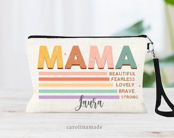 Personalized Mama Zippered Pouch, Mama Makeup Bag, Cosmetic Bag, Mother's Day Gift, New Mom Gift, Mama Travel Bag, Travel Toiletry Organizer