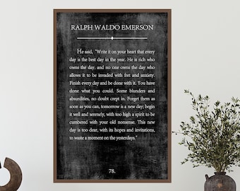 Ralph Waldo Emerson Quote, Write it on your heart, Book Page Quote,  Living Room Print, Framed Quote Sign, Canvas Sign, Entryway Decor