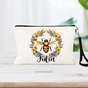 Honey Bee Makeup Bag, Personalized Bee Cosmetic Bag, Beekeeper Gift, Queen Bee Zipper Pouch, Save the Bees, Bee Bag, Gift for Her, Bee Gift
