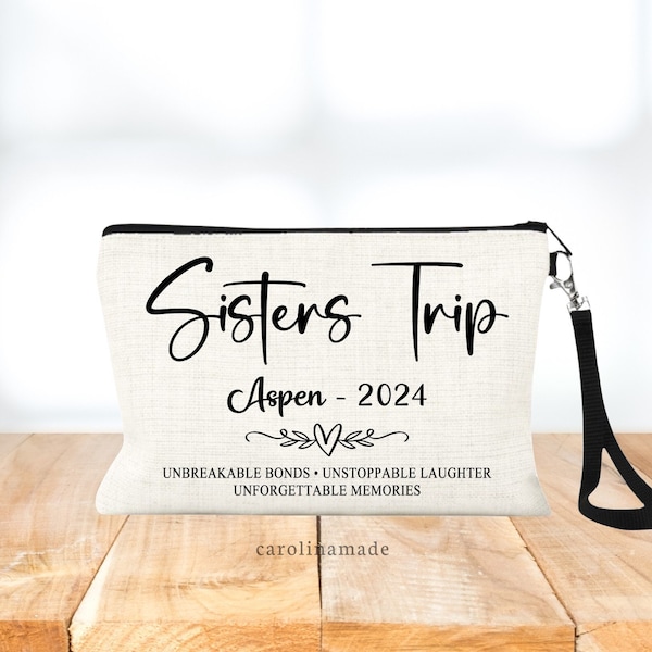 Sister Trip Makeup Bag Personalized, Sis-Cation Cosmetic Travel Bag, Sister Weekend Zippered Pouch, Weekend Bag, Custom Sister Getaway Trip