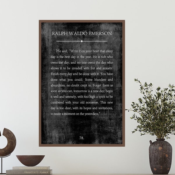 Ralph Waldo Emerson Quote, Write it on your heart, Book Page Quote,  Living Room Print, Framed Quote Sign, Canvas Sign, Entryway Decor