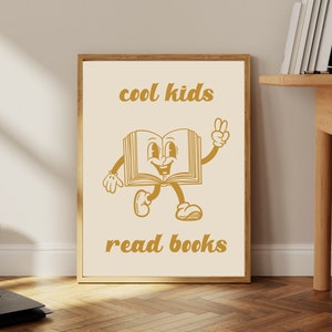 Cool Kids Read Books, Retro Playroom Wall Art, Reading Character Print, Trendy Art, Book Lover Gift, Library Classroom Homeschool Wall Decor