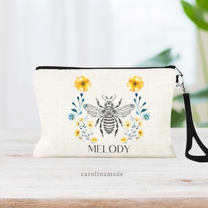 Personalized Bee Cosmetic Bag, Honey Bee Makeup Bag, Beekeeper Gift, Queen Bee Zipper Pouch, Save the Bees, Bee Bag, Gift for Her, Bee Gift