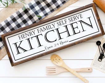 Self Serve Family Name Kitchen Sign, Kitchen Open 24 Hours, Personalized Kitchen Wall Art, Personalized Kitchen Print